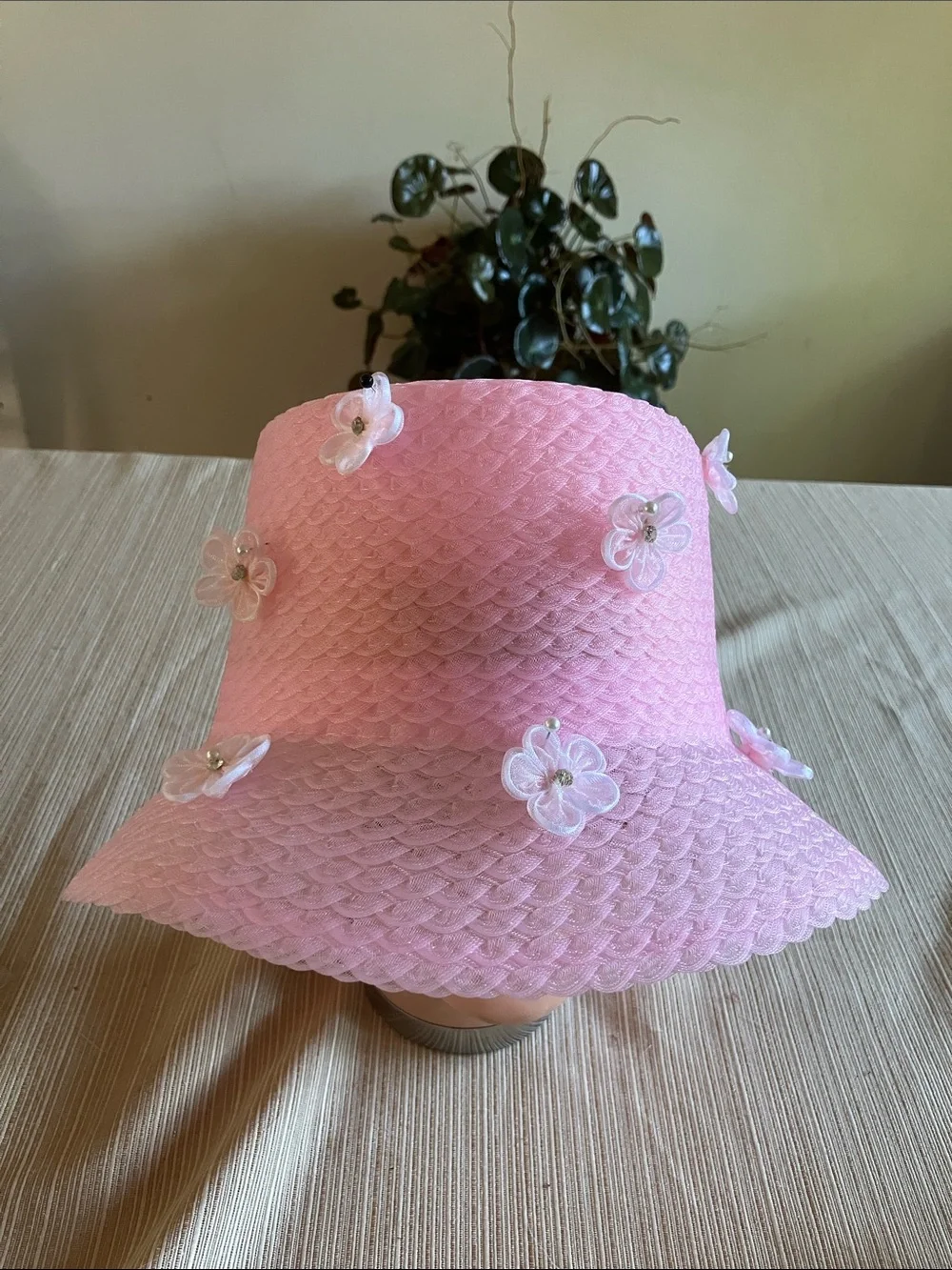 Girls Pink Floral Appliqué Bucket Hat